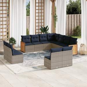 Grey Poly Rattan Garden <b>Sofa</b> <b>Set</b> With Cushions Outdoor Furniture Contemporary Style 11 Piece - Product Image 1