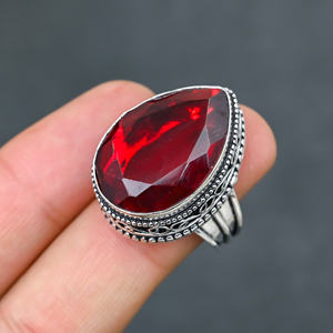Anillo de Plata 925 con Granate Rojo, Gema de Lujo para Fiesta - Product Image 1