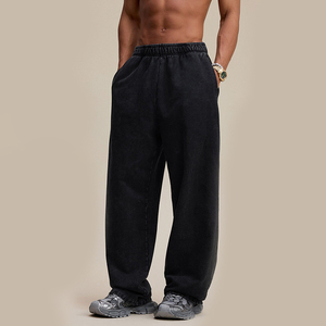 Pantalones de chándal anchos con logo personalizado al por mayor, de forro polar grueso, de pierna recta, con dobladillo abierto, estilo paracaídas, unisex, holgados, para streetwear. - Product Image 6