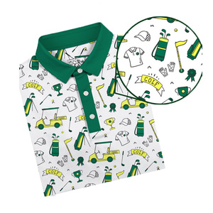 Polo de Golf para Hombre, Manga Corta, Estampado, Algodón Oxford, Transpirable, Diseño con Patrón Verde y Blanco, Corte Regular - Product Image 2