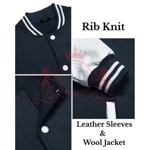 Premium Pick <b>Blue</b> Grey Letterman Jacket Contrast Sleeves Soft Material Comfortable Casual Fashion Style - Product Image 6