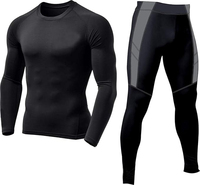 Conjunto Deportivo de Compresión de 2 Piezas para Hombre, Spandex/Nylon, Sin Costuras, Secado Rápido, Transpirable, Elástico en 4 Direcciones, Cintura Alta