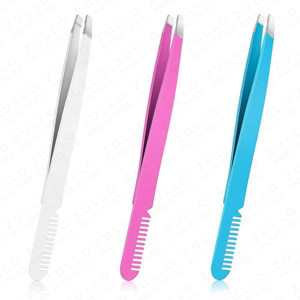 High Quality Stainless Steel Slant Tip Eyebrow Tweezers with Comb OEM Custom Logo Professional Care Beauty Tool Set - Product Image 2