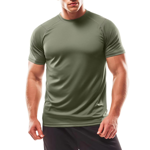 T-shirt pour homme à séchage rapide, manches courtes, col rond, couleur unie, coupe ajustée, sportif, 100% polyester, tissu tricoté, vêtements de plein air - Product Image 5