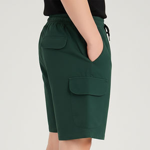 Pantalones cortos de jogging para hombre 100% algodón al por mayor, con logo 3D personalizado, de peso pesado, color liso y dobladillo sin rematar. - Product Image 3