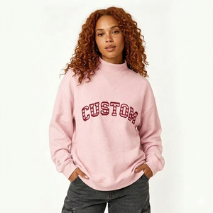 Sudadera Oversize Rosa de Cuello Alto para Mujer con Estampado de Letras Personalizado, de Algodón Tejido, Manga Larga, Ropa Casual de Otoño - Product Image 1