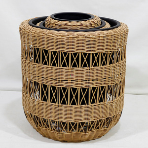 Ensemble de pots à fleurs en rotin PE tendance, style bohème circulaire, jardinières d'intérieur pour plantes vertes, design rustique, finition naturelle - Product Image 3
