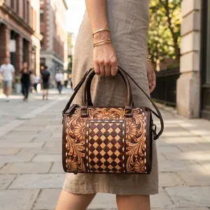 Bolso de mano de cuero de lujo al por mayor para mujer, diseño vintage, con cadenas decorativas, dos correas, gran capacidad, con cremallera - Product Image 5