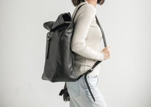 Genuine Leather <b>Roll</b> Top <b>Backpack</b> Mens Casual Travel Bag Cowhide Laptop Rucksack Soft Pull Up Leather LTBP-0120 - Product Image 4