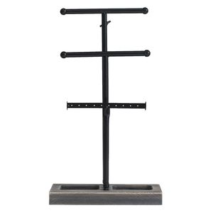 Portagioie a 3 livelli in ferro e legno di alta qualità, nero e grigio, per anelli e collane - Product Image 6