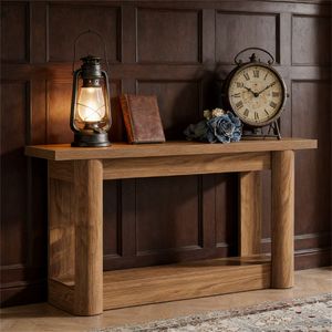 Mesa Consola de Estilo Rústico de Doble Capa con Diseño Multifuncional para Entrada y Uso junto al Sofá - Product Image 4