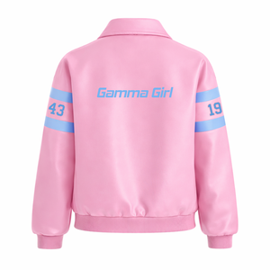 Blouson de course en cuir PU Gamma Phi Delta pour femme, style motard, color-block, pour la piste - Product Image 4