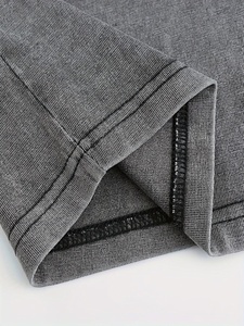 T-shirt pour homme le plus vendu, nouveau style, délavé à l'acide, col rond, couleur unie, en coton tricoté épais - Product Image 4