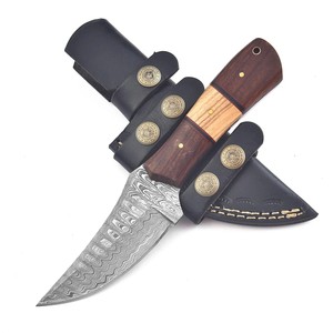 มีดเหล็กดามัสกัส Nordic Forge ใบมีดแบบ Fixed Blade ด้ามไม้ ด้ามจับแบบ Full Tang มีด EDC พร้อมปลอกหนัง มีดทำมือสั่งทำพิเศษ - Product Image 1