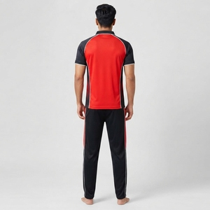 OUTDO Men's <b>White</b> Red Black <b>Cricket</b> Uniform With Diagonal Stripe Design Breathable Polyester Sportswear <b>Cricket</b> Uniform - Product Image 2