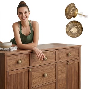 Ba Traditional <b>Brass</b> Cabinet <b>Knob</b> Round Etched Design for Storage Closet Drawer - Product Image 2