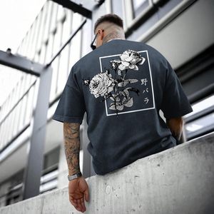 เสื้อยืดสตรีทแวร์ลายกราฟิกสไตล์วินเทจทรงโอเวอร์ไซส์ลายดอกกุหลาบพิมพ์ลายกรดสีซีด ขายส่งจำนวนมาก - Product Image 3