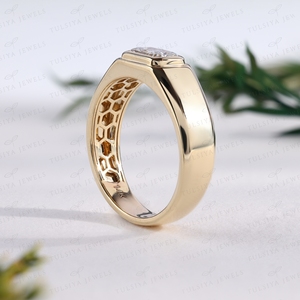 Radiant Cut <b>Men</b> <b>Ring</b> East West Bezel Setting Yellow Gold Wide Band Signet <b>Ring</b> Emerald Cut Unisex Fine Jewelry - Product Image 4