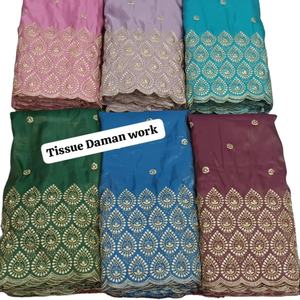 Beau tissu doux en soie avec broderie fil de viscose travail de tissu de fête travail de broderie - Product Image 6