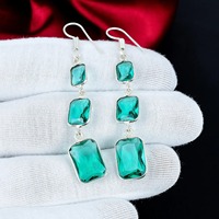 Boucles d'oreilles en argent sterling 925 avec pierre précieuse facettée en apatite aquatique, boucles d'oreilles pendantes faites à la main, cadeau pour femme