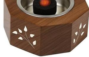 Encensoir en bois portable avec poignée ergonomique, support hexagonal traditionnel pour Oud avec bol en acier inoxydable et décoratif - Product Image 3
