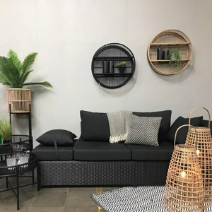Modern <b>Black</b> Rattan Round Wall <b>Shelf</b> Decorative Storage Rack for Living Room and Home Display - Product Image 2