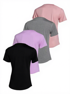 เสื้อยืดโยคะและวิ่งสำหรับผู้หญิง ฤดูร้อน ระบายอากาศ แห้งเร็ว แขนสั้น คอกลม สีพื้น ผ้ายืดผสม คุณภาพเยี่ยมจากบังคลาเทศ - Product Image 3
