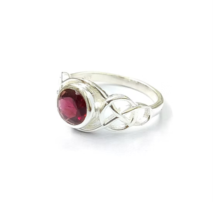 Boho 925 Sterling Silver <b>Ring</b> Round Garnet Gemstone <b>Celtic</b> Knot Modern Style Wedding Anniversary Jewelry - Product Image 2