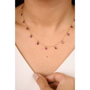18K Solid Yellow Gold <b>Ruby</b> Station <b>Necklace</b> - Product Image 5
