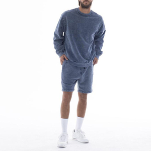 100% Cotton Sportswear Crew Neck Custom Tracksuits Summer <b>Shorts</b> and Sweatsnirt Jogger SetAcid Wash <b>Men</b> 2 Piece <b>Short</b> Set - Product Image 4
