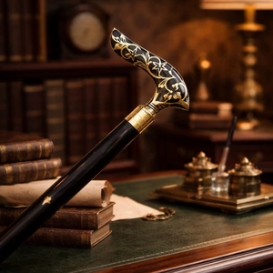 Bâtons de marche rustiques modernes en bois naturel écologique avec poignée en laiton poli, idéaux pour les cadeaux - Product Image 1