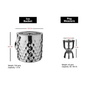 Juego de 5 Utensilios de Bar Profesionales de Acero Inoxidable Martillado con Soporte, Kit de Barman Moderno, Accesorios para Coctelería y Mixología - Product Image 3