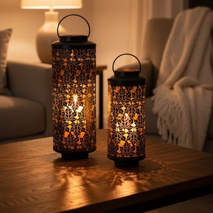 <b>Metal</b> <b>Lantern</b> With Tree Pattern Design For Indoor Outdoor Home Decoration Heat Resistant Table Top Candle <b>Lanterns</b> - Product Image 2