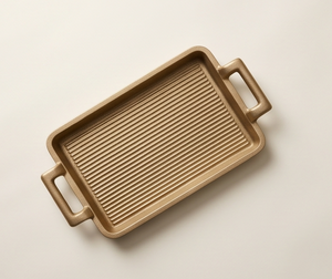Luxury Striped Rectangular Gold Metal Serving <b>Tray</b> <b>Handle</b> Platter Coffee Table Centerpiece Dish For Living Room Event Supply - Product Image 4