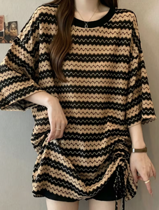 Plus Size Women's <b>Patchwork</b> Anti-Wrinkle O-Neck Pullover Short Sleeve 100% Cotton Casual Summer Knit Tee - Product Image 6