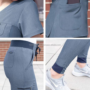 ชุดพยาบาลทางทันตกรรมชุดยูนิฟอร์มทางการแพทย์กางเกงวิ่งโยคะเสื้อคอวีแบบปรับแต่งได้ - Product Image 5
