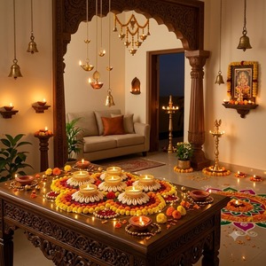 Ensembles de bougeoirs à bougies chauffe-plat en coquillages de cauris faits à la main, écologiques et durables, avec treillis métallique doré de luxe, pour Diya, Diwali et mariages indiens - Product Image 3