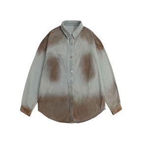 Nouvelle Arrivée Chemise en Jean Boutonnée à Manches Longues Effet Peinture Pulvérisée et Vieilli pour Hommes Style Urbain - Product Image 1