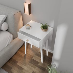 Modern Bedside <b>Table</b> with Solid Wood Legs, Minimalist and Practical End <b>Side</b> <b>Table</b> with Drawer <b>Storage</b>, Easy Assembly (White) - Product Image 2