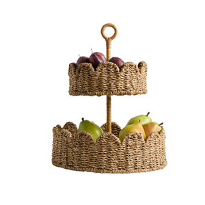 Bandeja de hierba marina natural de 2 niveles con borde festoneado, bandeja decorativa con asa, organizador de mesa para decoración del hogar de Vietnam - Product Image 2