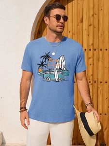 เสื้อยืดคอกลมลายกราฟิกผู้ชาย พิมพ์ลายต้นปาล์ม เสื้อฤดูร้อน รับผลิตตามสั่ง ขายส่งจำนวนมาก - Product Image 5