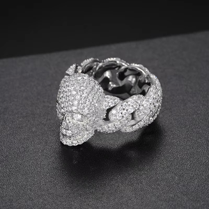 Bague Crâne en Or 18 carats avec Diamants de Laboratoire, Chaîne Maille Cubaine Iced Out, Style Hip Hop Homme Luxe Punk Gothique - Product Image 4