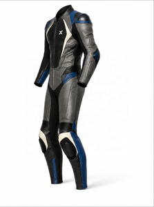 Combinaison de moto en cuir sur mesure conçue par un designer |   Noir Bleu Ivoire |   Fabricant OEM ODM |   Qualité de conception haut de gamme |   Course automobile - Product Image 2