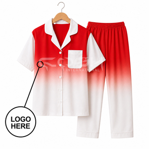 Cosh International Custom Logo Sorority Sisterhood Delta Sigma Women <b>2</b>-<b>Piece</b> Short Sleeve Pajamas <b>Set</b> Red <b>White</b> Gradient Color - Product Image 1