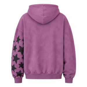 Felpa con Cappuccio Oversize Unisex in Felpa Pesante con Stampa Serigrafica Vintage Lavata, Colore Dusty Mauve, con Grafica a Stella Fulmine, Stile Streetwear - Product Image 3