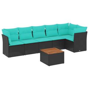 Juego de sofás de patio de ratán sintético negro de 7 piezas con cojines, sofás de jardín - Product Image 2