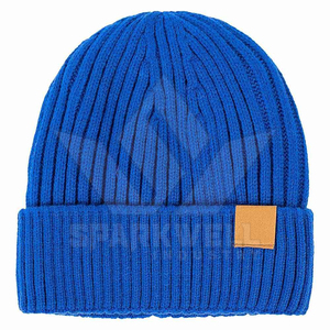 Unisex <b>Blue</b> Ribbed Knit <b>Beanie</b> Hat 100% Acrylic Winter Warm Casual Cuffed Design Adult Size 56-58CM - Product Image 3