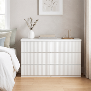Cómoda Moderna Blanca de 6 Cajones con Frentes de Panel Ondulado, Mueble de Almacenamiento Versátil para Dormitorio y Sala de Estar - Product Image 6