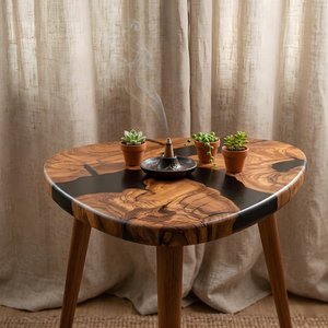 Mesa de Centro de Madera de Olivo Orgánica con Resina Epoxi Negra, Diseño de Río, Hecha a Mano, Mueble Artístico Moderno, Decoración para el Hogar - Product Image 2