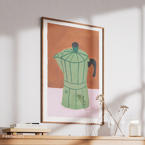 Décoration de cuisine bohème, illustration de cafetière Moka, minimaliste pour les amateurs de café, culture du café italien, art mural sur toile - Product Image 3